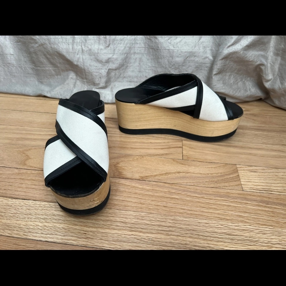 Isabel Marant Black and White Platform Shoes 37 us 7 sandal leather wood canvas